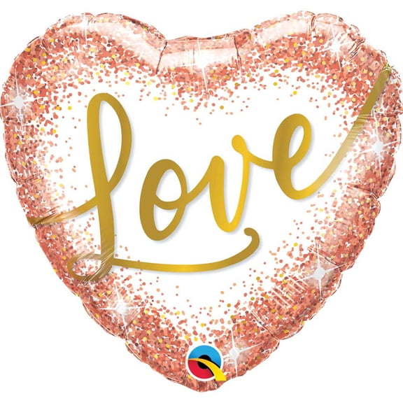 18 inch Love Rose Gold Glitter Dots Qualatex Foil Mylar Balloon - Party Supplies Decorations