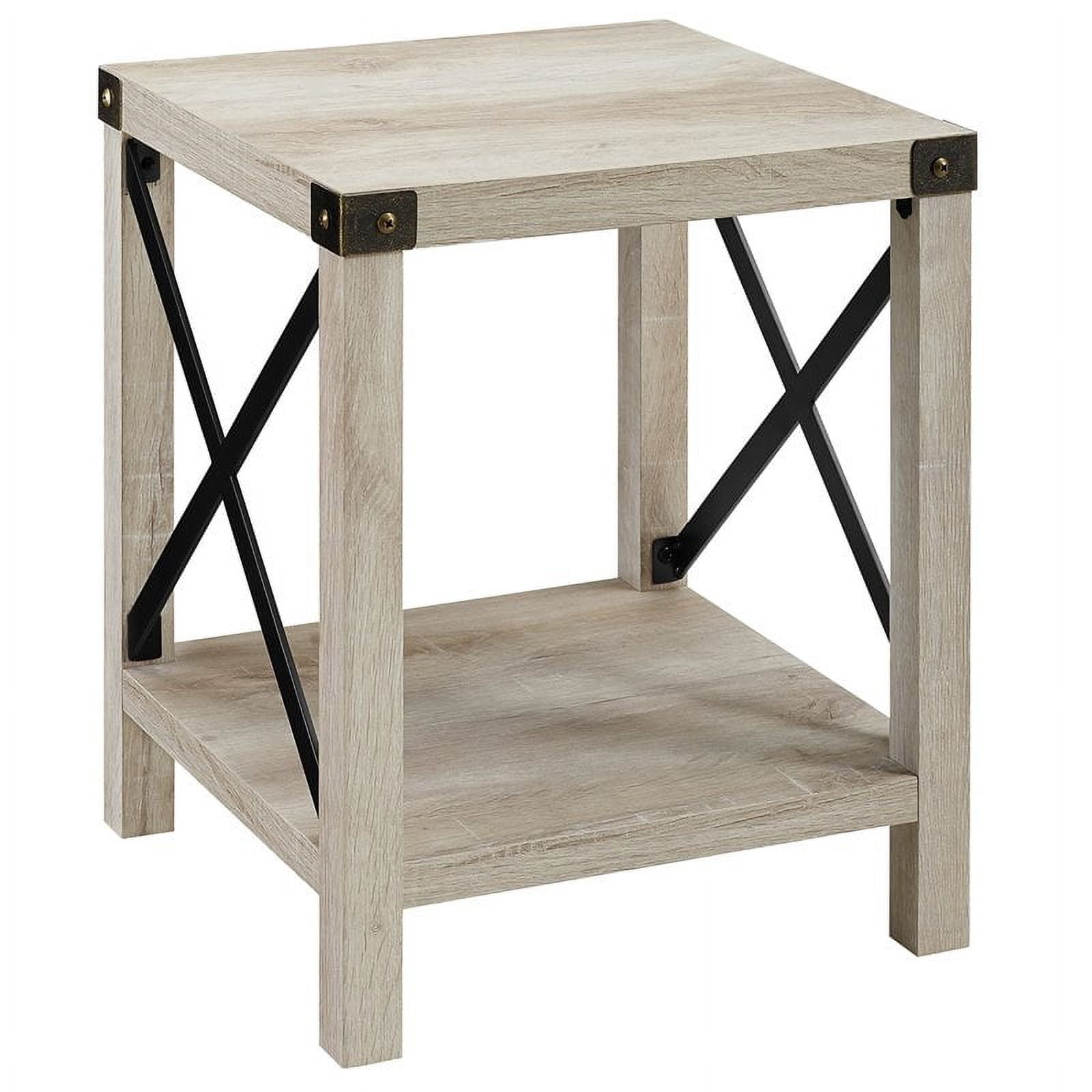 18 inch Metal X Side Table in White Oak