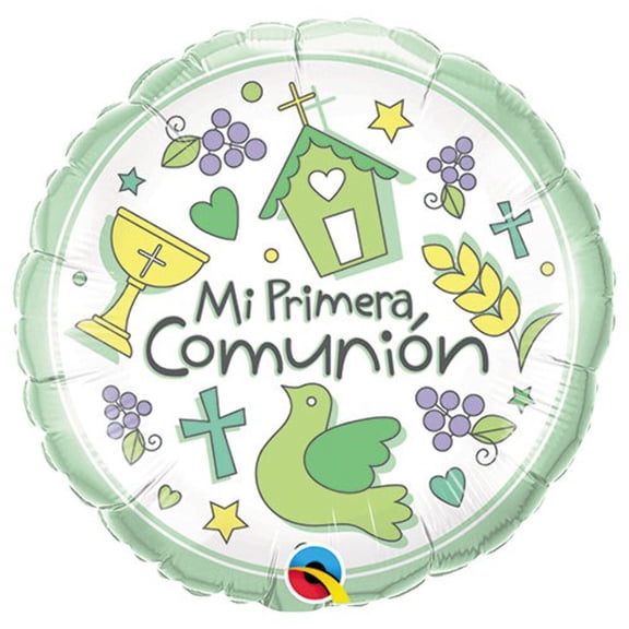 18 inch Mi Primera Comunion Symbols Qualatex Foil Mylar Balloon - Party Supplies Decorations
