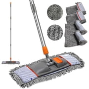 18-inch Microfiber Dust Mop with 4 Washable Pads, Stainless Steel Handle, Dual Dry & Wet Cleaning, Safe for Hardwood Vinyl Laminate Marble Floors, Flexible Pivoting Head for Corners & Wall Dusting
