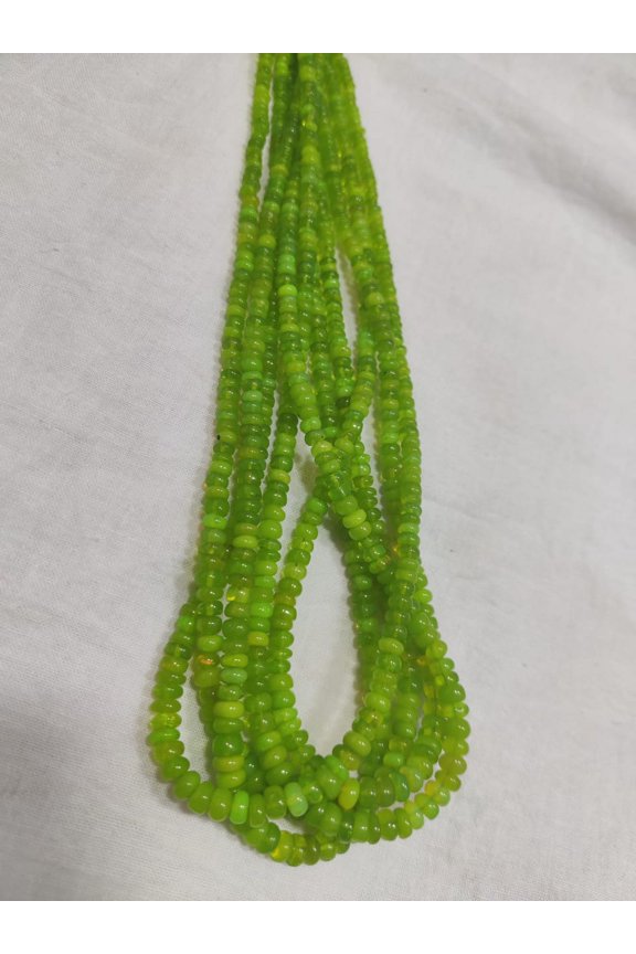 18 Inch Natural Ethiopian Opal Green Stone Beads Necklace, Sterling Silver