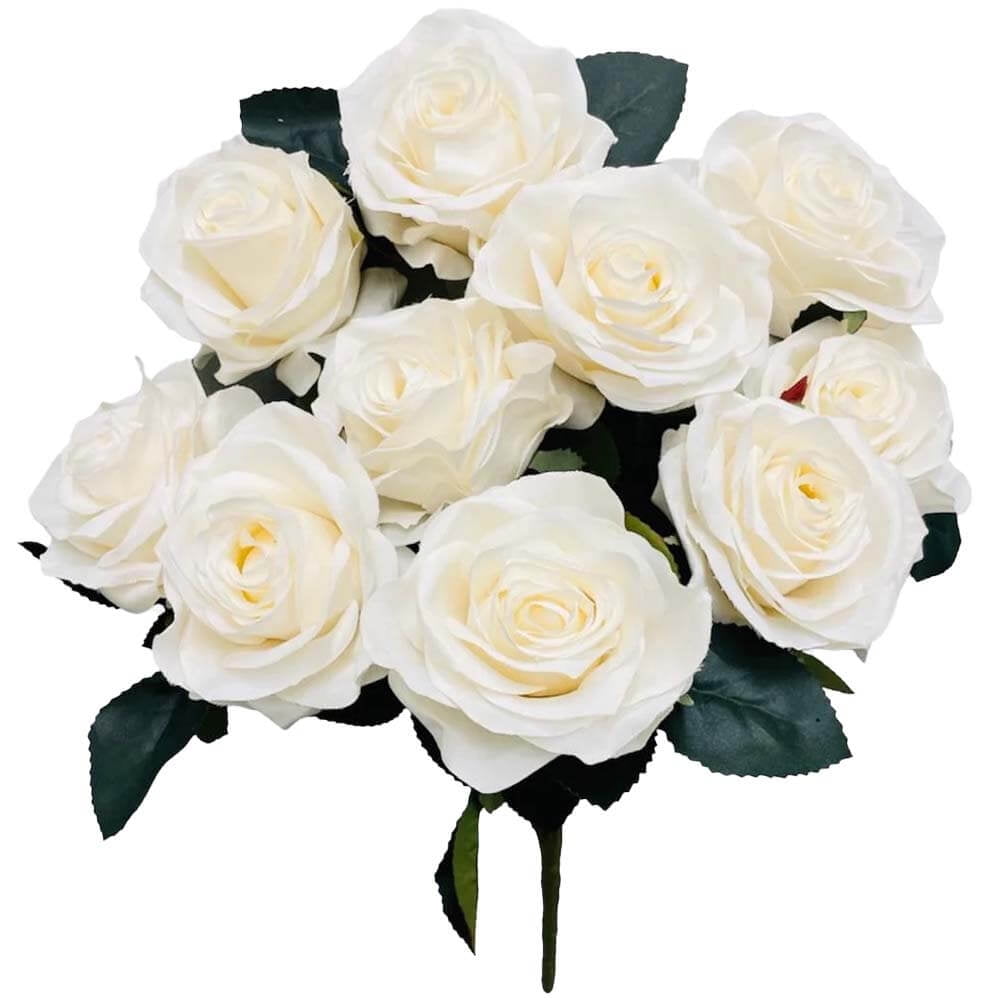 18" White and Green Silk Rose Floral Arrangement