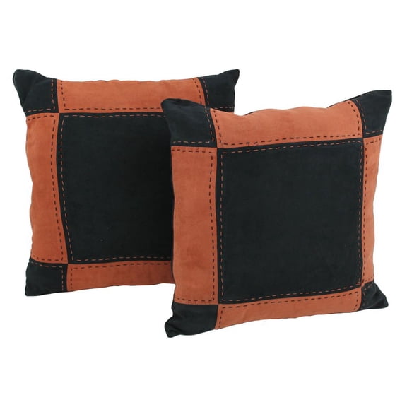 18-inch Patchwork Microsuede Square Throw Pillows (Set of 2) 9810-S2-PW-BK-SP