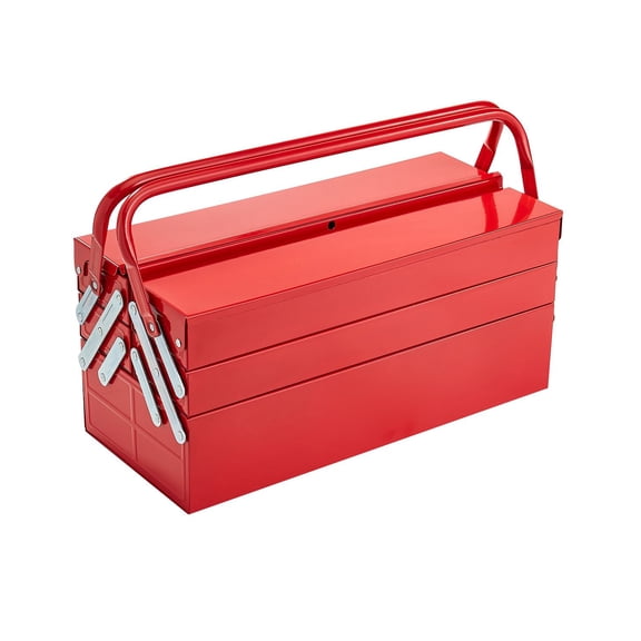 18-inch Portable Metal Tool Box with 5 Trays, Folding Cantilever Tool Chest Organizer for Home, Factory&Garage Tools, Red Steel Lockable Storage