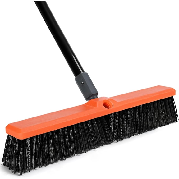 18 inch Push Broom Outdoor - Heavy Duty Broom for Driveways, Sidewalks, Patios and Deck Cleans Dirt, Debris, Sand, Mud, Leaves and Water-18 Wide Bristles