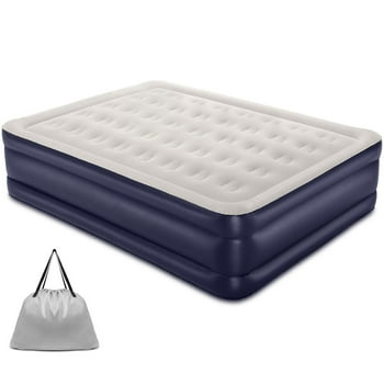 18 inch Queen Size Air Mattress with Built-in Pump, Indoor Colchon, Blue