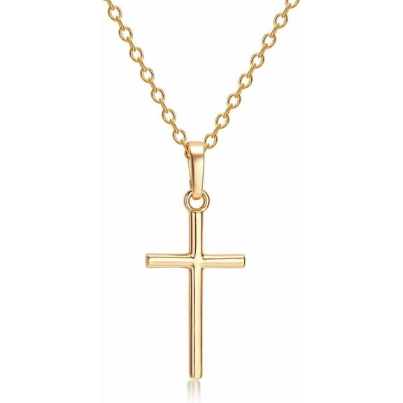18 inch Real 18K Gold Plated Cross Brass Cubic Zirconia Pendant Necklace for Women