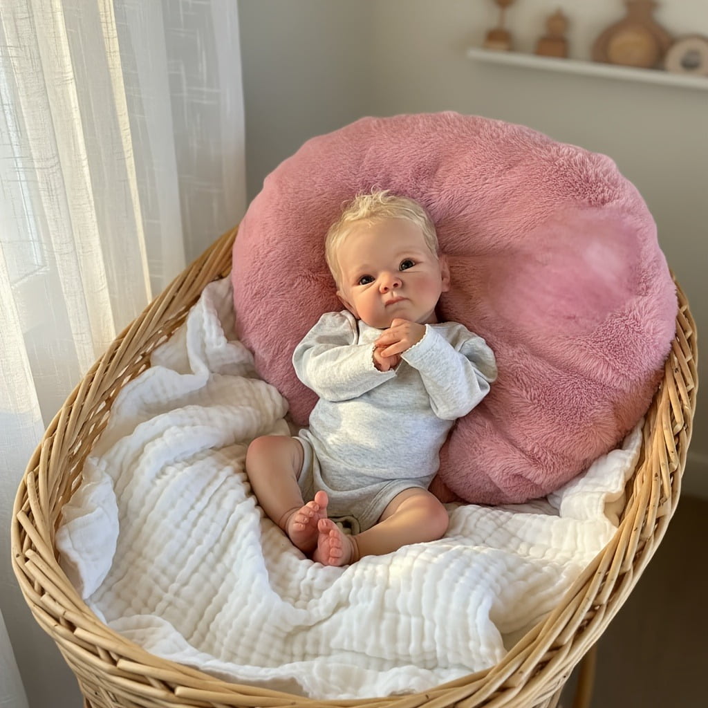 18 inch Realistic Reborn Baby Dolls - 3D Skin Painted Newborn Baby Doll Cloth Body with Handrooted Blond Hair and Feeding Toy for Kids 3+ Years