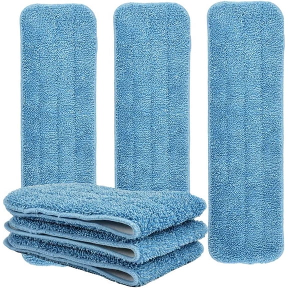 18 inch Reusable Mop Pads,Flat Mop Head,Microfiber Spray Mop Replacement Pads for Wet/Dry Mops Compatible with Floor Care System (6 Pack,Blue)