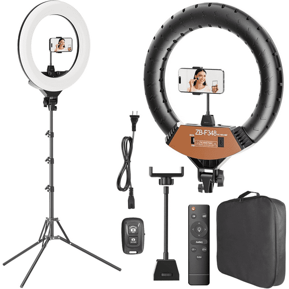 18-inch Ring Light with Stand, 2800-6500K LED Photography Lighting Kit with Phone Holder, Remote Selfie Light for Vlog Live Streaming Video Makeup Tattoo Barber Studio