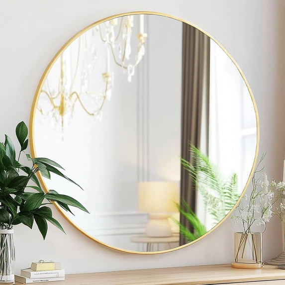 Round Mirror Frame Design 18 inch Round Mirror, Round Wall Mirror, Brushed Gold Metal Frame ...