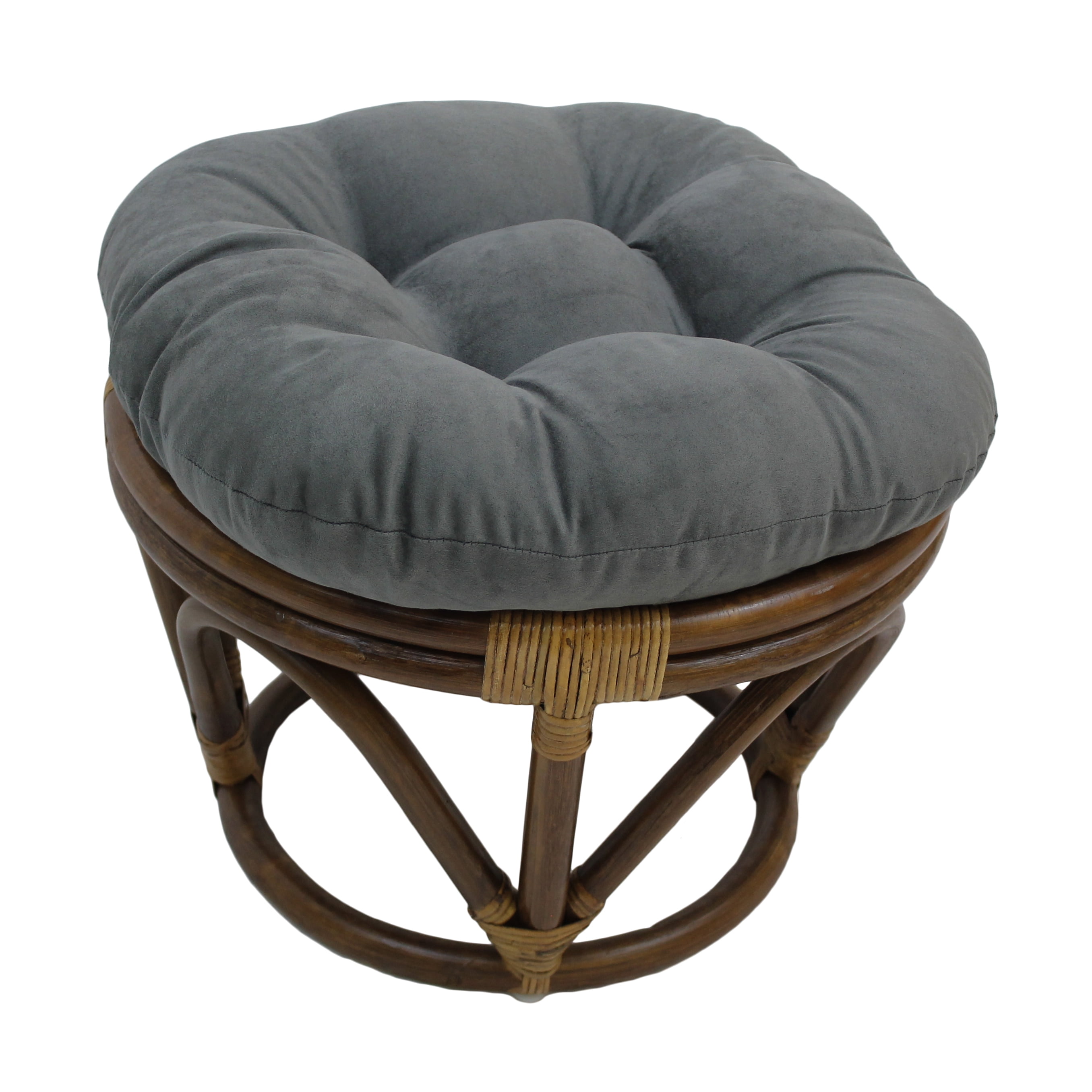 18 inch Round Solid Micro Suede Tufted Footstool Cushion Grey