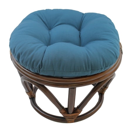 18-inch Round Solid Twill Tufted Footstool Cushion - Indigo