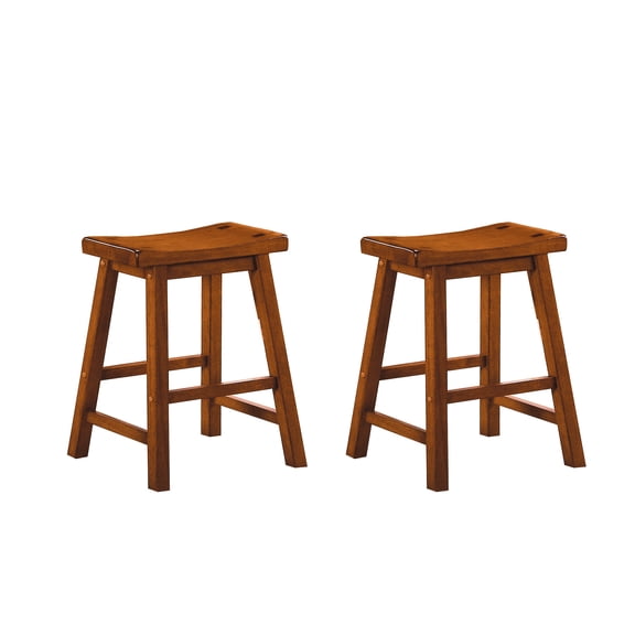 18-inch Saddle Seat Stools 2pc , Solid Wood, Oak Finish, Casual Home Space Furniture, 250lbs Capacity Of Stools, Wood With Dining Furnishing, Weight