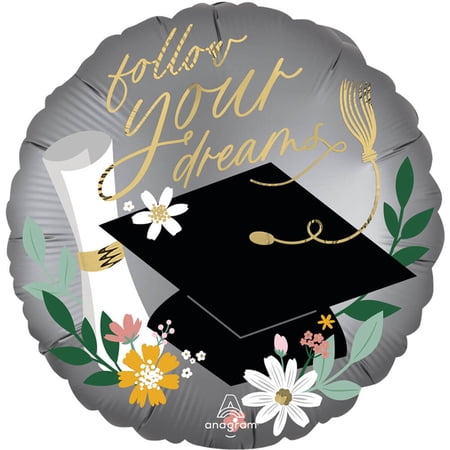 18 inch Satin Follow Your Dreams Blooms Foil Mylar Balloon - Party Supplies Decorations