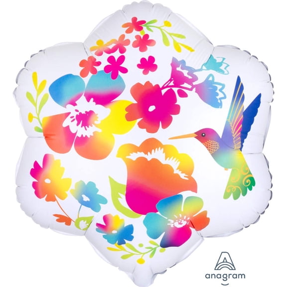 18 inch Satin Infused Watercolor Flowers Anagram Foil Mylar Balloon - Party Supplies Decorations