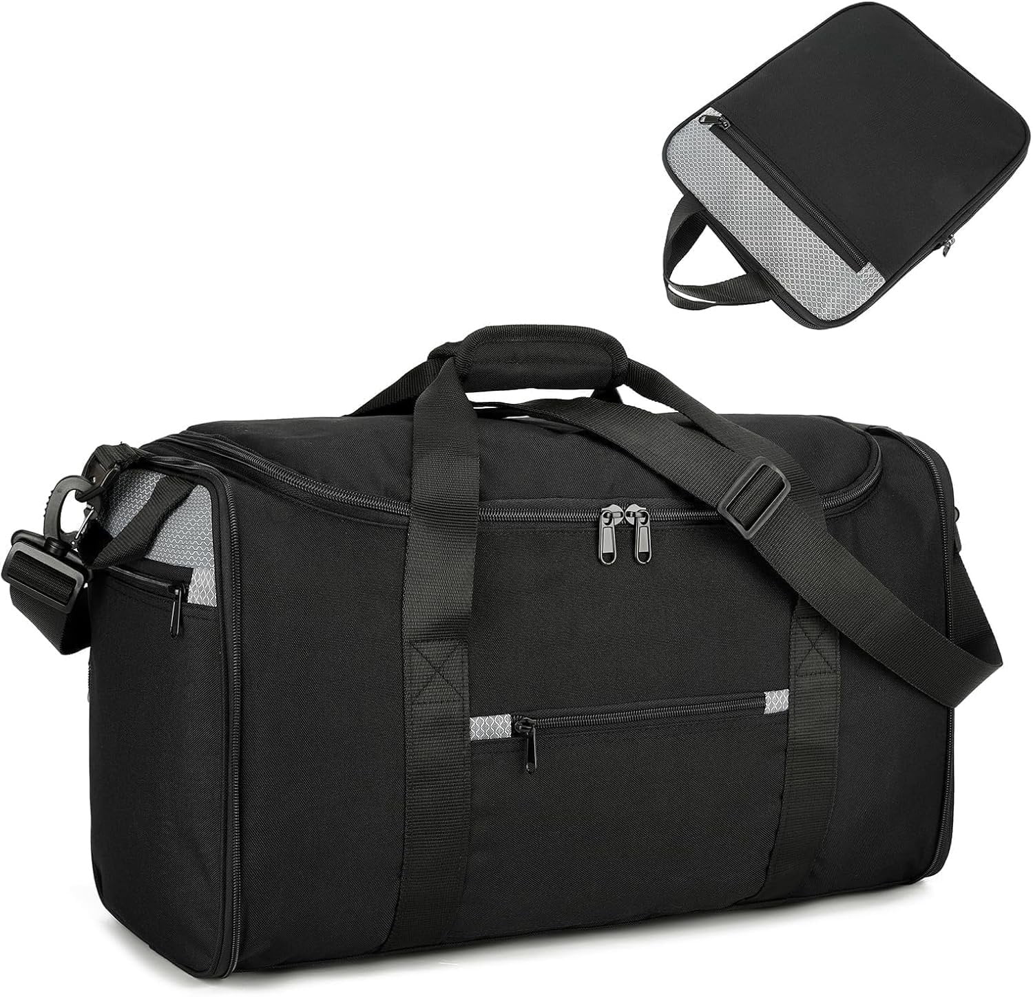 18 inch Small Gym Bag for Men - Foldable Duffel Bags for Airplanes Carry  Duffle Bag for Travel, Black