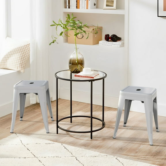 18 inch Space-Saving & Stackable Design Metal Bar Stools Set of 2, Backless Style Stools for Indoor Outdoor Barstools for School Classroom Kitchen(Grey)