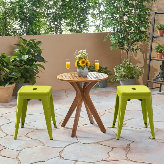 18 inch Space-Saving & Stackable Design Metal Bar Stools Set of 2, Backless Style Stools for Indoor Outdoor Barstools for School Classroom Kitchen(Mustard Green)