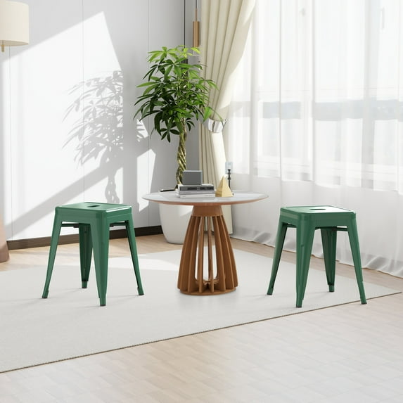 18 inch Space-Saving & Stackable Design Metal Bar Stools Set of 2, Backless Style Stools for Indoor Outdoor Barstools for School Classroom Kitchen(Olive Green)