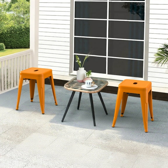 18 inch Space-Saving & Stackable Design Metal Bar Stools Set of 2, Backless Style Stools for Indoor Outdoor Barstools for School Classroom Kitchen(Orange)