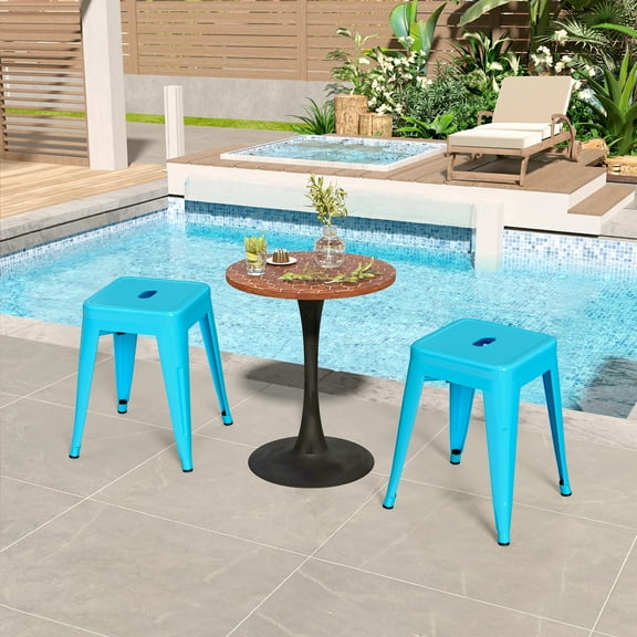 18 inch Space-Saving & Stackable Design Metal Bar Stools Set of 2, Backless Style Stools for Indoor Outdoor Barstools for School Classroom Kitchen(Sky Blue)