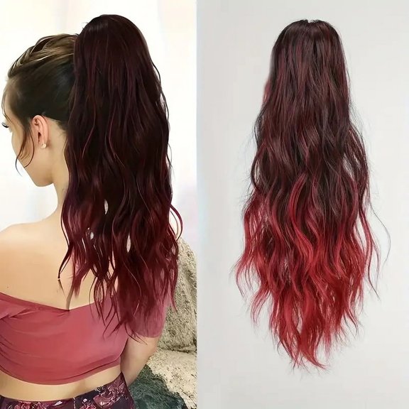 18-inch Synthetic ponytail hair extension wig gradient water ripple claw clip in long curly wavy ponytail hairpiece for women