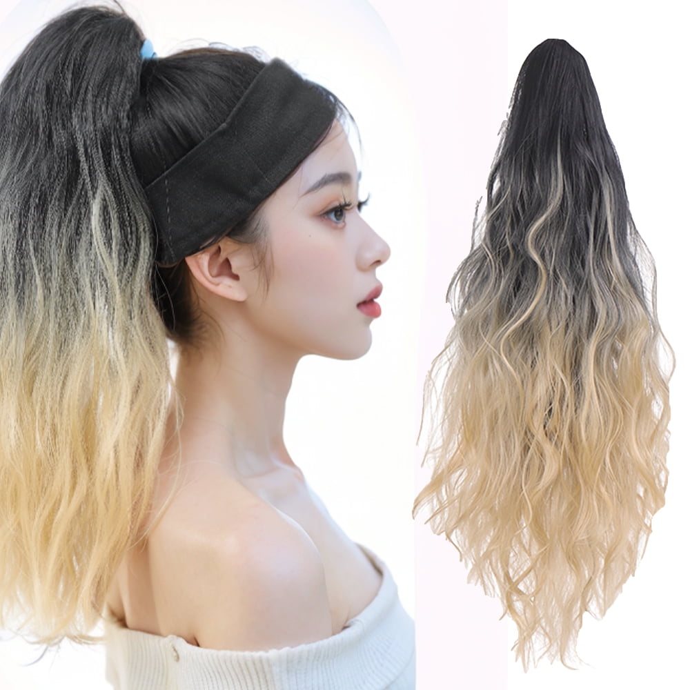 18-inch Synthetic ponytail hair extension wig gradient  water ripple claw clip in long curly wavy ponytail hairpiece for women