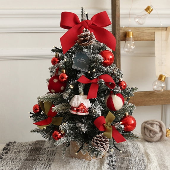 18-inch Tabletop Christmas Tree with LED Warm Lights & Ornaments, Artificial Mini Xmas Tree for Indoor Holiday Decor, Perfect for Christmas Parties & Festive Decorations