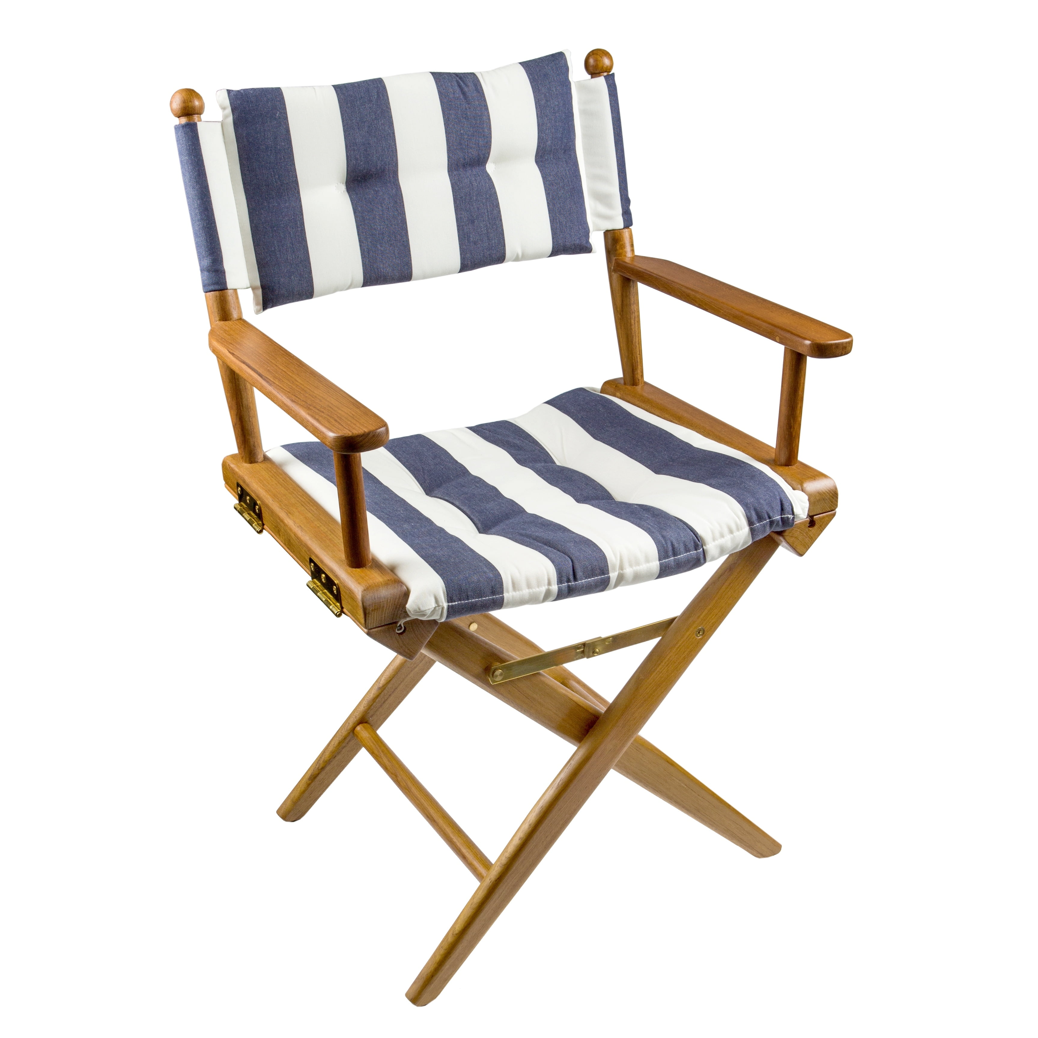 Teak Director's Chair with Navy and White Striped Cushions