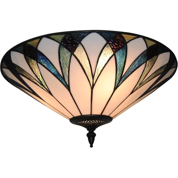 18 inch Tiffany LED Ceiling Light Stained Glass Flush Mount Ceiling Light Fixture 3-Light Baroque Style Ceiling Lamp Hanging Light for Dining Room Foyer