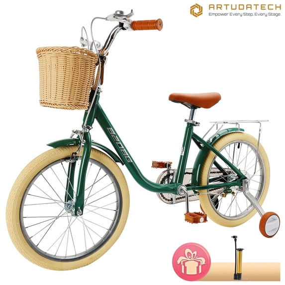 18 Inch Kids Bike with Removable Training Wheels, Adjustable Seat, Steel Frame & Dual Brake, Kids Bicycle for 6-10 Years Old Toddler Girls Boys