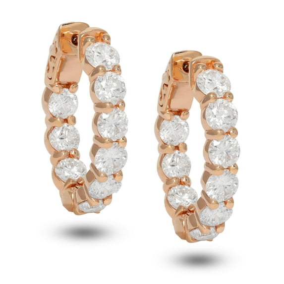 Diana M 18 Kt Rose Gold, 0.75" Inside-Out Hoop Earrings Adorned With 7.15 Cts Tw Of Round Diamonds (16 Stones)