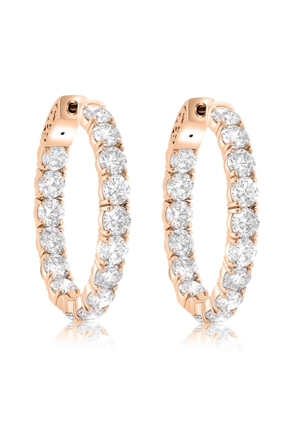 18 Kt Rose Gold Inside-Out Oval Shape Hoop Earrings Adorned With 9.50 Cts Tw Of Round Diamonds (32 Stones)