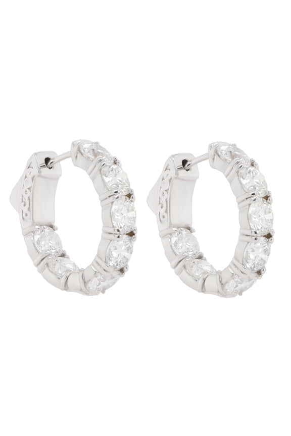 18 Kt White Gold, 0.75" Inside-Out Hoop Earrings Adorned With 7.30 Cts Tw Of Round Diamonds (14 Stones-Approximately 0.52 Cts Each)