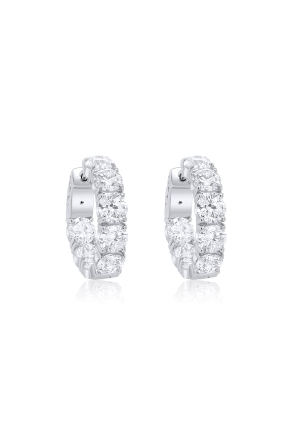 18 kt white gold, 0.75" inside-out hoop earrings adorned with 7.80 cts tw of round diamonds (16 stones)
