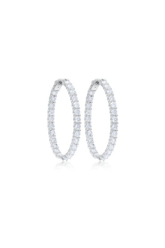 18 Kt White Gold, 1.50" Inside-Out Hoop Earrings Adorned With 11.00 Cts Tw Of Diamonds (50 Stones)