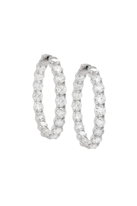 18 kt white gold, 1.50" inside-out hoop earrings adorned with 15.40 cts tw of round diamonds (38 stones)