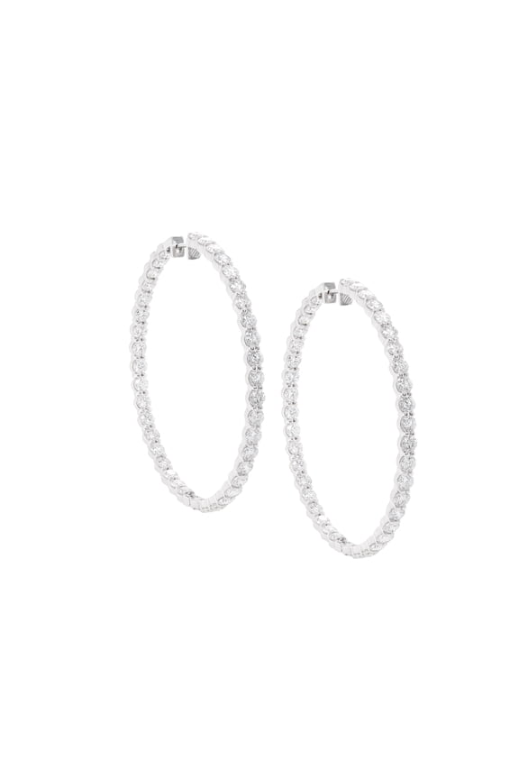 18 Kt White Gold, 2.50" Inside-Out Hoop Earrings Adorned With 19.00 Cts Tw Of Round Diamonds (80 Stones)