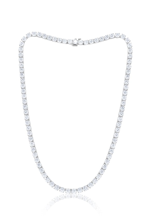 18 Kt White Gold Custom 16" 4 Prong Diamond Tennis Necklace Featuring 34.00 Cts Of Round Diamonds (82 Diamonds, 0.42 Ct Each F-G Color Si Clarity Excellent Cut)