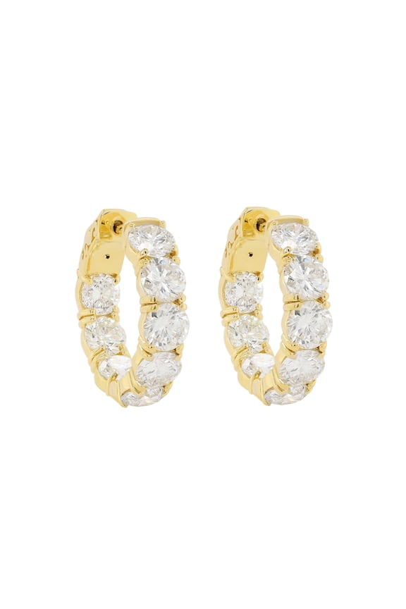 18 Kt Yellow Gold, 0.75" Inside-Out Hoop Earrings Adorned With 7.20 Cts Tw Of Round Diamonds (18 Stones)