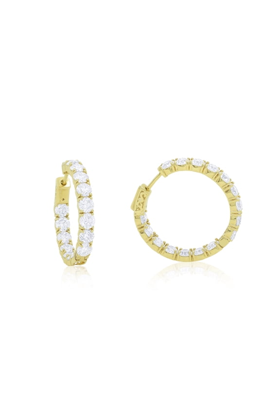 18 Kt Yellow Gold, 1.00" Inside-Out Hoop Earrings Adorned With 9.75 Cts Tw Of Round Diamonds (32 Stones)