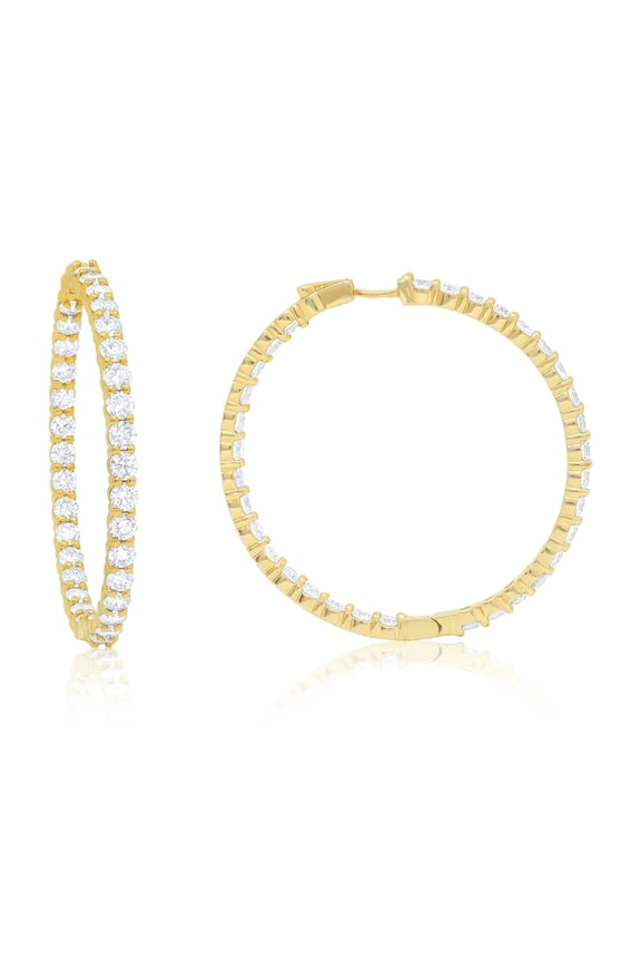 18 Kt Yellow Gold, 1.50" Inside-Out Hoop Earrings Adorned With 9.70 Cts Tw Of Round Diamonds Set In 4 Prongs (66 Stones)