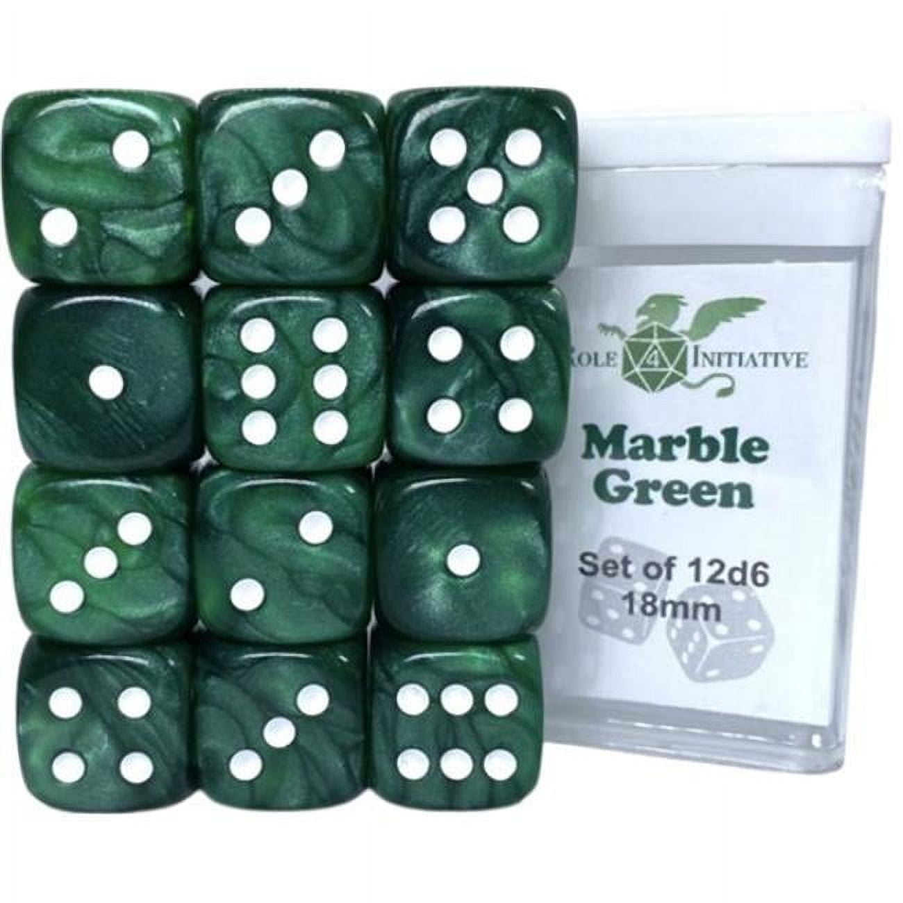 18 mm D6Cube Marble Dice, Green - 12 Piece