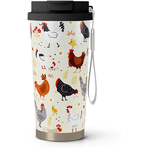 18 oz(530ml) Chicken Stainless Vacuum Steel Insulated Coffee Travel Mug Cup Water Bottle Tumbler with Straw,Chicken Decor