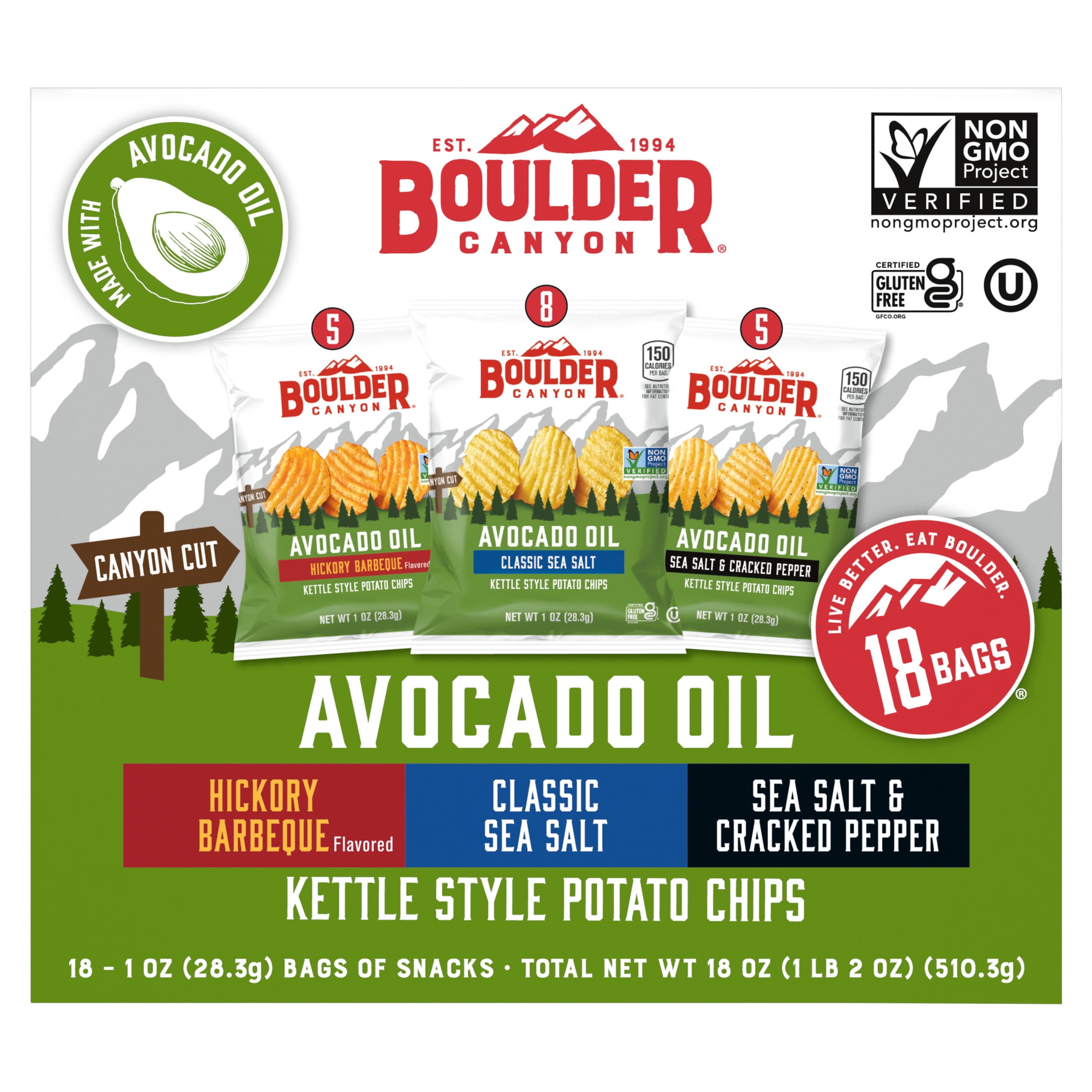Boulder Canyon Variety Pack Snack Chips, 1oz bag, 18 Count Multipack