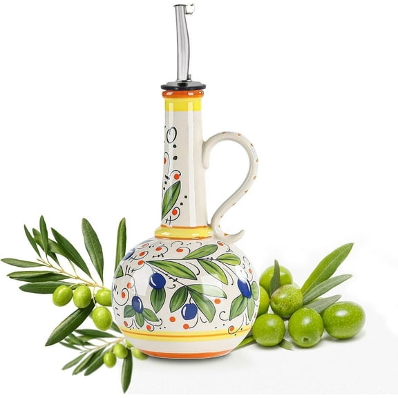 Dompilc 18 oz Ceramic Olive Oil Bottle Dispenser, Large Capacity Oil and Vinegar Cruet with Stainless Steel Spout