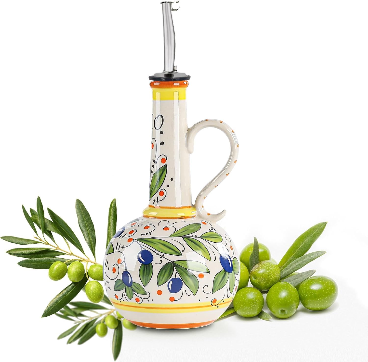 Qlans Ceramic Olive Oil Dispenser – 19 Oz Bottle With Stainless Steel Spout, Drip-Free