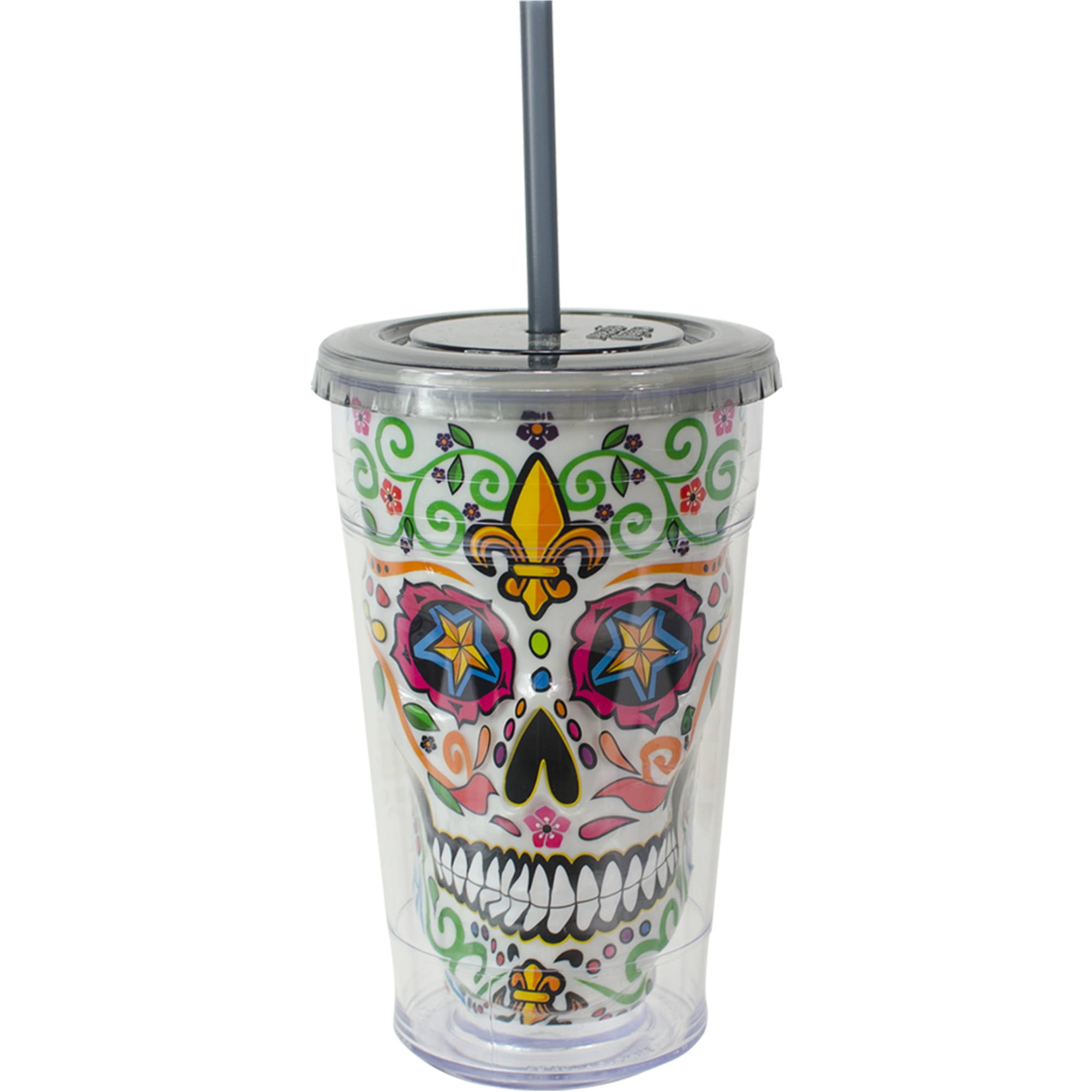 12oz Skinny Can Cooler Sugar Skull Stainless Steel Insulated