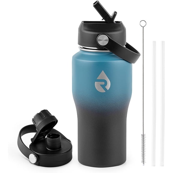 18 oz Insulated Water Bottle with Straw fit in Cup Holder, Triple Wall Vacuum Stainless (Cold 48 hrs, Hot 24 hrs), Leakproof & Non-BPA, Hydro Travel Flask with Straw and Spout Lid